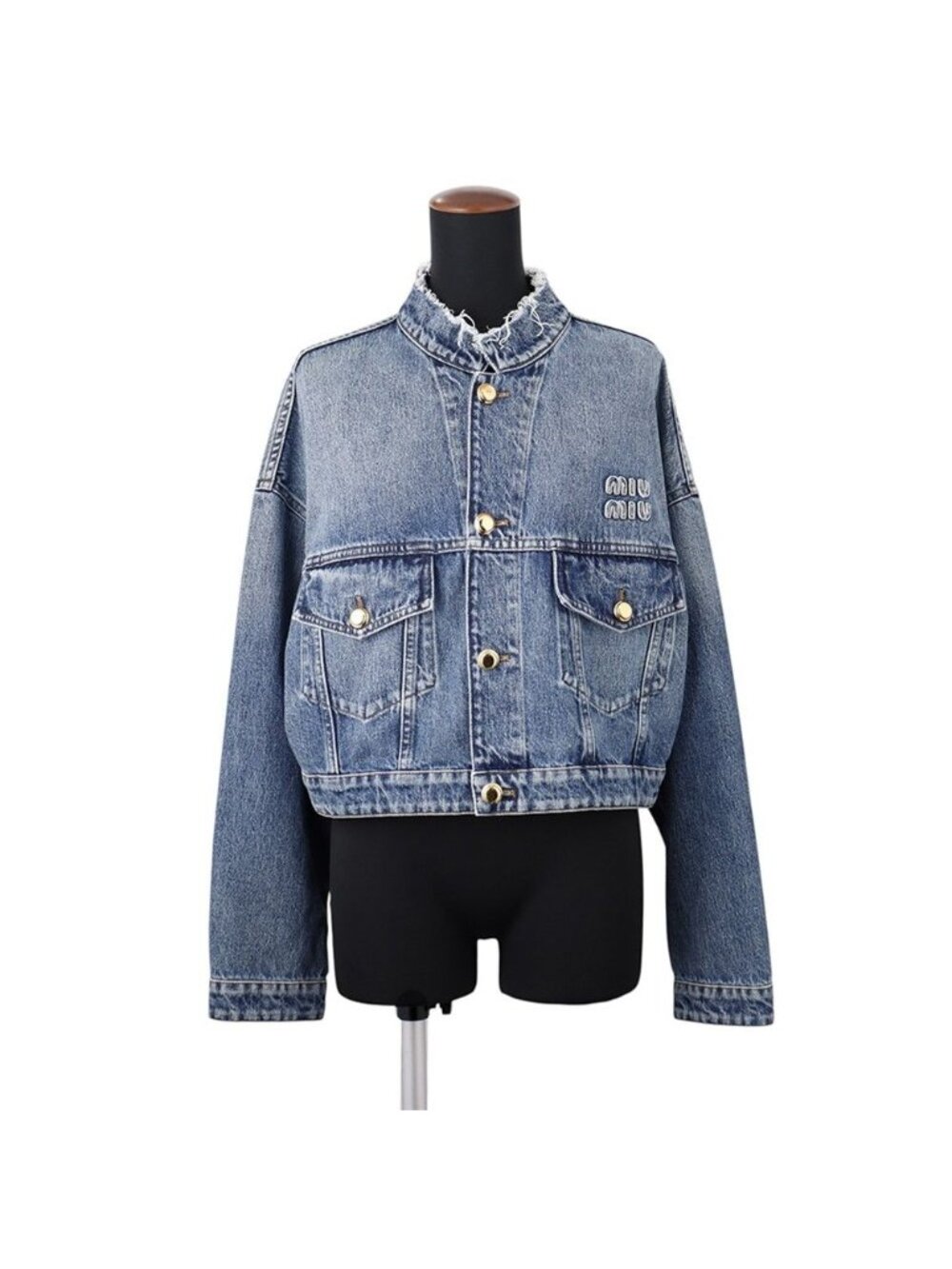Miu Miu Jacket Denim Logo Collarless 36